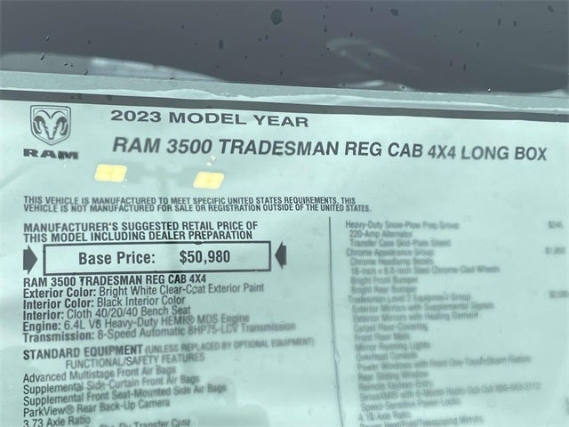 2023 RAM Ram 3500 RAM 3500 TRADESMAN REGULAR CAB 4X4 8' BOX